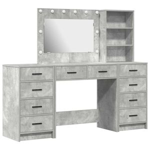vidaXL Dressing galds ar plauktu 3 pcs Betona pelēks Inženierijas koks