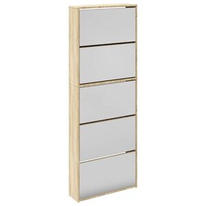 vidaXL apavu skapītis ar spoguli, 5 nodalījumi, 63x17x169,5 cm