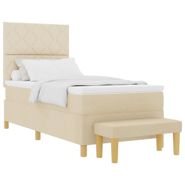 vidaXL Kastītes atsperu gulta ar matraci Krēmkrāsa 100 x 200 cm audums