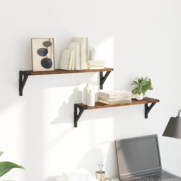 vidaXL Sienas plaukti ar plauktu 2 pcs Vecs koks 60 x 15 x 15,5 cm