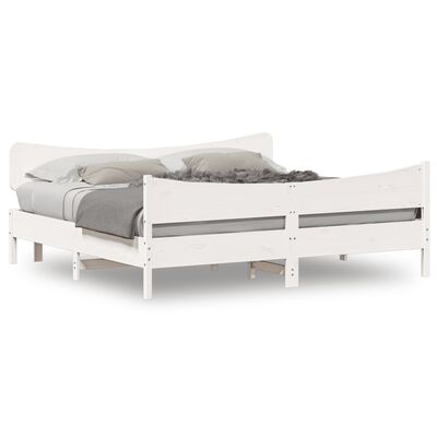 vidaXL gultas rāmis ar galvgali, balts, 180x200 cm, priedes masīvkoks