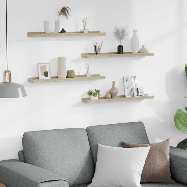 vidaXL sienas plaukti, 4 gab., ozolkoka krāsa, 60x9x3 cm