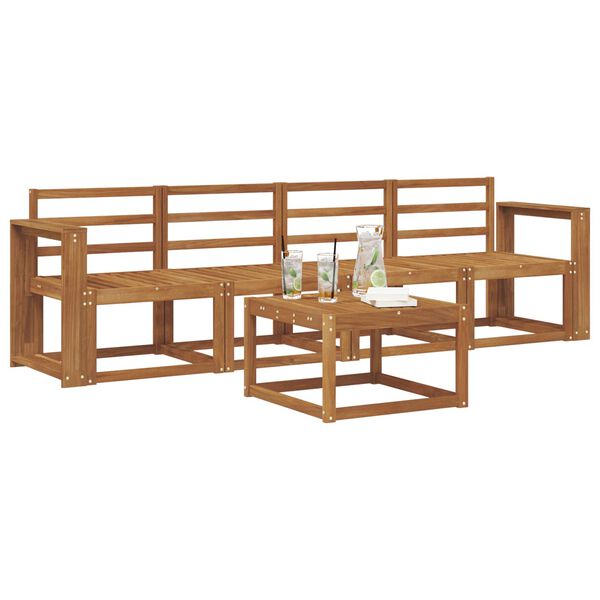 vidaXL Āra dīvānu komplekts 5 pcs Dabiska Cietā akācijas koks