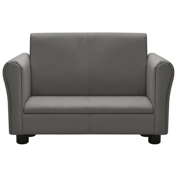 vidaXL bērnu dīvāns ar kājsoliņu, pelēka mākslīgā āda