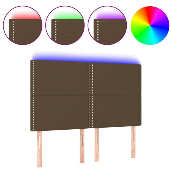 vidaXL gultas galvgalis ar LED, 144x5x118/128 cm, tum&scaron;i brūns audums
