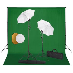 vidaXL fotostudijas komplekts &ndash; lampas, lietussargi, fons, reflektori