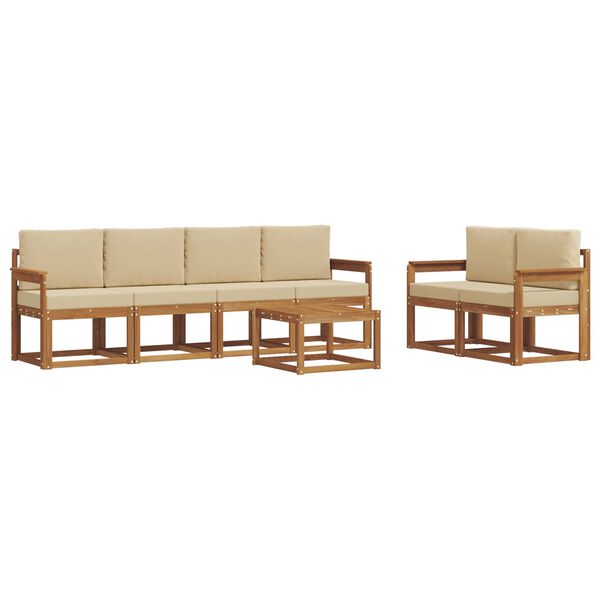 vidaXL Āra dīvānu komplekts 7 pcs Dabisks un bē&scaron;s Cietā akācijas koks