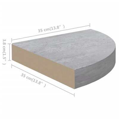 vidaXL stūra sienas plaukti, 2 gab., betona pelēki, 35x35x3,8 cm, MDF