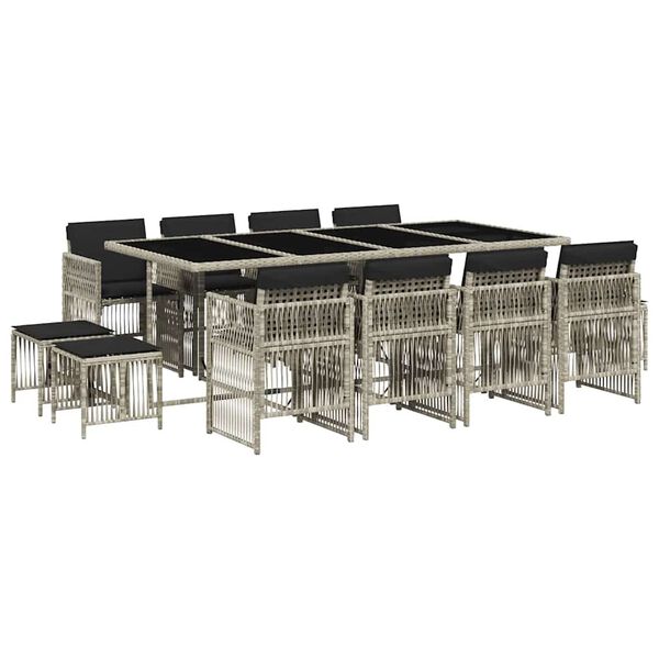 vidaXL 13-daļīgs dārza mēbeļu komplekts ar matračiem, gai&scaron;i pelēka PE