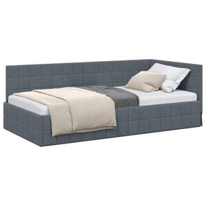 vidaXL Stūra gultas rāmis Tum&scaron;i pelēks 100 cm x 200 cm Samts