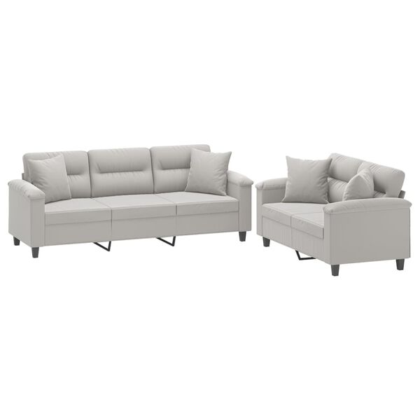 vidaXL divdaļīgs dīvānu komplekts ar spilveniem, gai&scaron;i pelēks audums