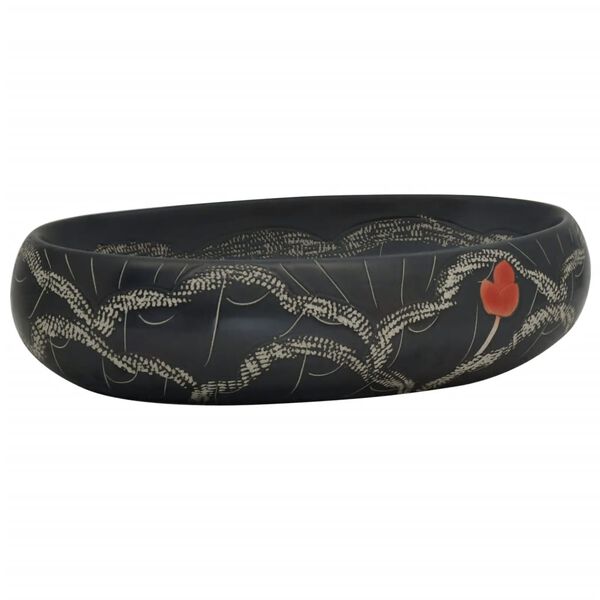 vidaXL izlietne, liekama uz virsmas, melna, ovāla, 59x40x15 cm