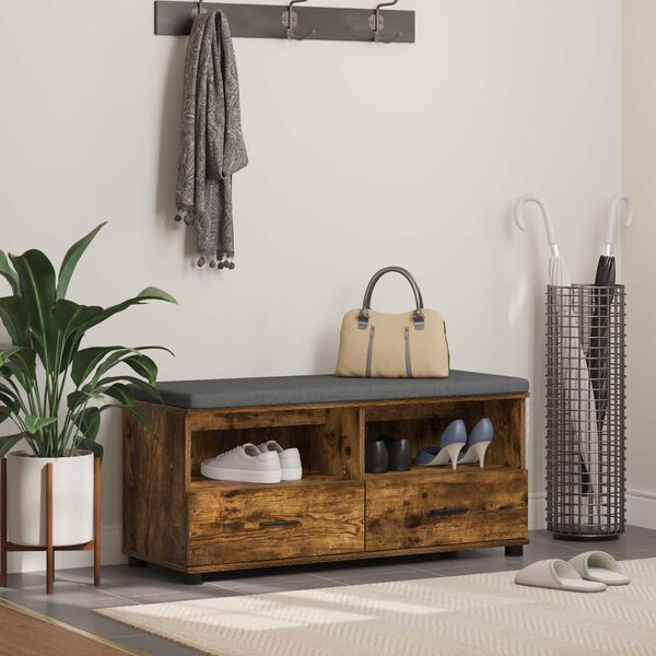 vidaXL Zāles sols ar spilvenu Dūmaka ozols 100 x 38 x 46 cm