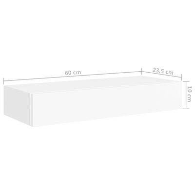 vidaXL sienas atvilktņu plaukts, balts, 60x23,5x10 cm, MDF