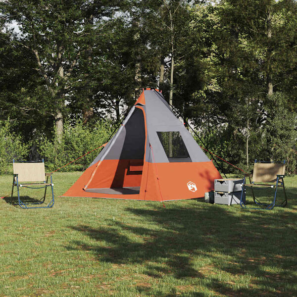 vidaXL Tipi telts ar jumtu Pelēka un oranža 383 x 338 x 217 cm tafta