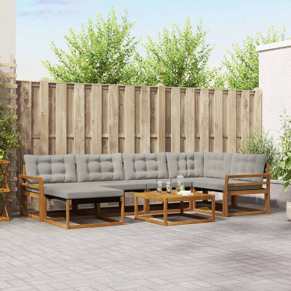 vidaXL Āra dīvānu komplekts ar spilvenu 7 pcs Dabīgs un gai&scaron;i pelēks