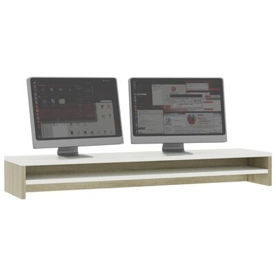vidaXL monitora paliktnis, 100x24x13 cm, skaidu plāksne, balts, ozola