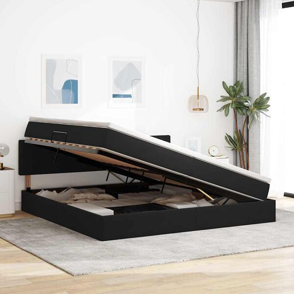 vidaXL Glabā&scaron;anas gulta ar matraci Melna 200 x 200 cm Samts