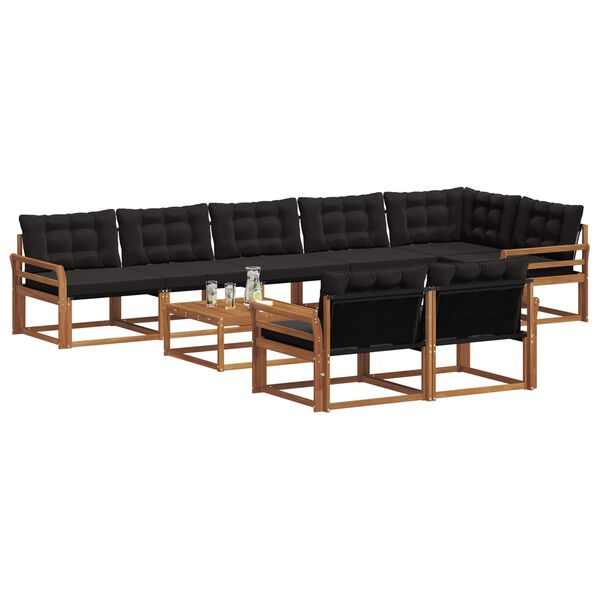 vidaXL Āra dīvānu komplekts ar spilvenu 9 pcs Dabīgs un melns