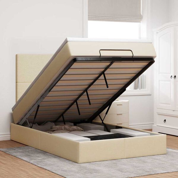 vidaXL Osmaņu gultas rāmis ar matrača krēmkrāsas 120x190cm audums