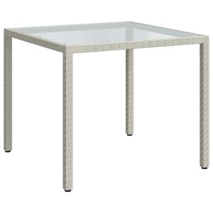 vidaXL dārza galds, 90x90x75 cm, rūdīts stikls un mākslīgā rotangpalma