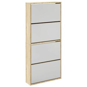 vidaXL apavu skapītis ar spoguli, 4 nodalījumi, 63x17x134 cm, ozolkoks