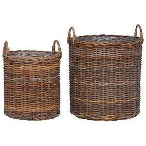 vidaXL Stādītāju grozs ar uzglabā&scaron;anu 2 pcs Brūna Lacak rattan