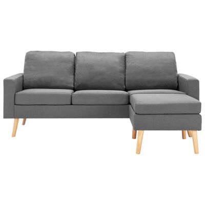 vidaXL trīsvietīgs dīvāns ar kājsoliņu, gaiši pelēks audums