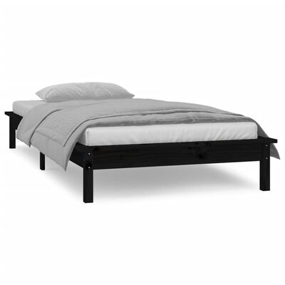 vidaXL gultas rāmis, LED, melns, 75x190 cm, vienvietīgs, masīvkoks