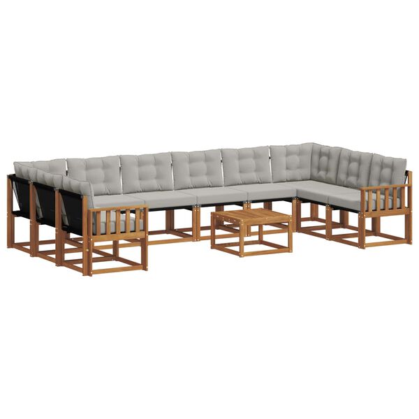 vidaXL Āra dīvānu komplekts ar spilvenu 11 pcs Dabīgs un gai&scaron;i pelēks