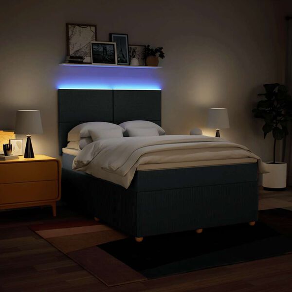 vidaXL atsperu gulta ar matraci, zils, 140x200 cm, audums