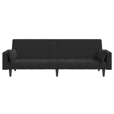 vidaXL 2-vietīga dīvāngulta ar diviem spilveniem, melns samts