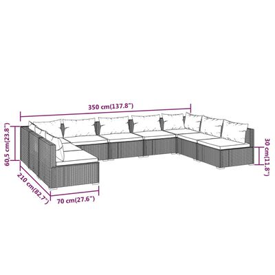 vidaXL 9-daļīgs dārza atpūtas mēbeļu komplekts, brūna PE rotangpalma