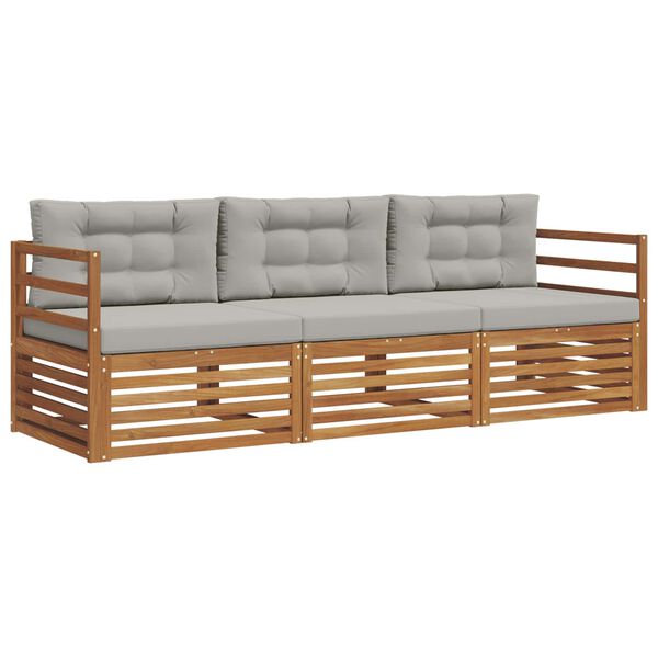 vidaXL Āra dīvānu komplekts ar spilvenu 3 pcs Dabīgs un gai&scaron;i pelēks