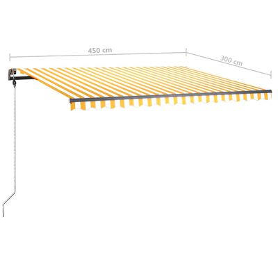vidaXL izvelkama markīze ar LED, 450x300 cm, manuāla, dzelteni balta