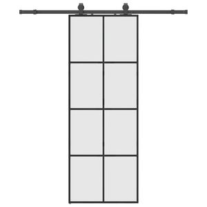 vidaXL bīdāmās durvis ar stiprinājumiem, melns, stikls, 76x205 cm