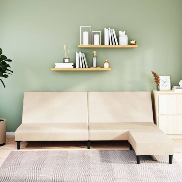 vidaXL divvietīga dīvāngulta ar kājsoliņu, krēmkrāsas samts