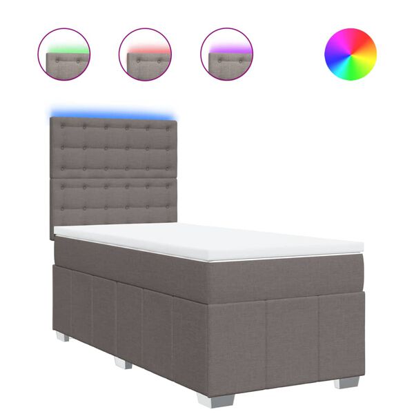 vidaXL atsperu gultas rāmis ar matraci, pelēkbrūns, 100x200 cm, audums