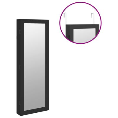 vidaXL sienas rotaslietu skapītis ar spoguli, melns, 37,5x10x106 cm