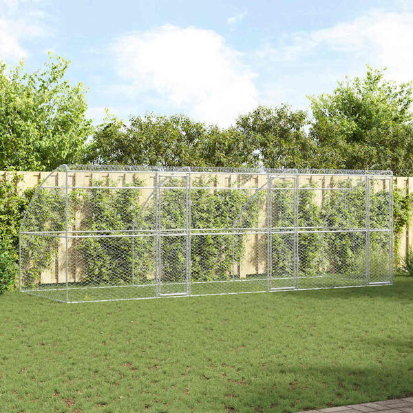 vidaXL Suņu būda ar uzglabā&scaron;anu 3 pcs Sudraba 6 x 2 x 2 m Tērauds