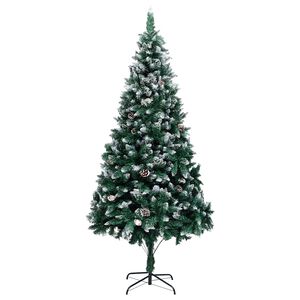 vidaXL mākslīgā Ziemassvētku egle, čiekuri, balts sniegs, 240 cm