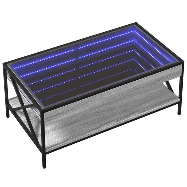 vidaXL kafijas galdiņ&scaron; ar LED, pelēka ozolkoka krāsa, 90x50x38 cm