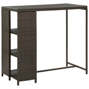 vidaXL bāra galds ar plauktiem, 120x60x110 cm, brūna PE rotangpalma