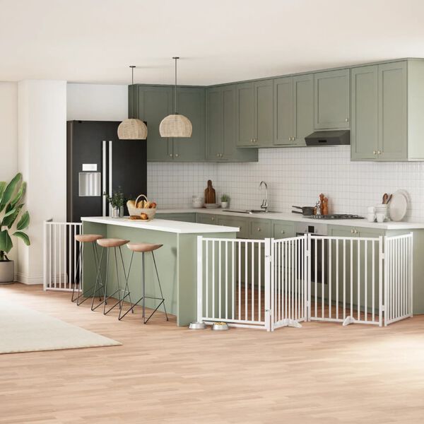 vidaXL suņu vārti ar durvīm, salokāmi, 8 paneļi, 640 cm, papeles koks