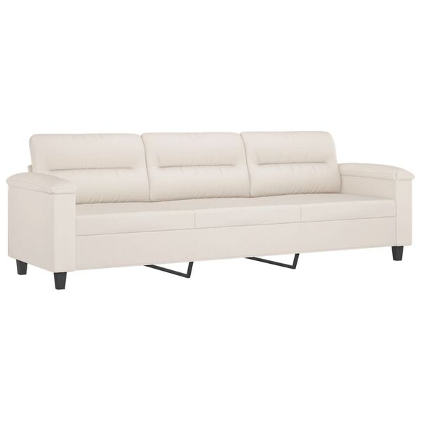 vidaXL trīsvietīgs dīvāns, kājsoliņ&scaron;, 210cm, bē&scaron;s mikro&scaron;ķiedras audums