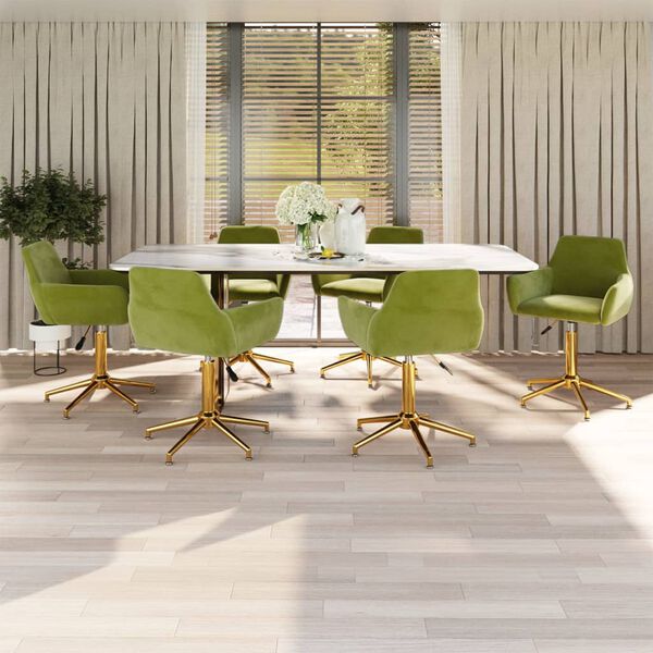 vidaXL grozāmi virtuves krēsli, 6 gab., gai&scaron;i zaļ&scaron; samts