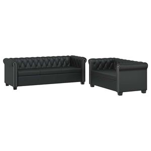 vidaXL Chesterfield dīvānu komplekts, melna mākslīgā āda