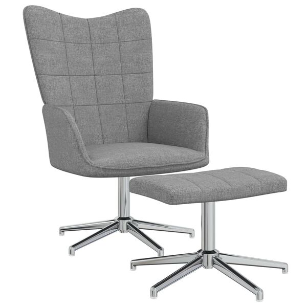 vidaXL atpūtas krēsls ar kāju balstu, gai&scaron;i pelēks audums