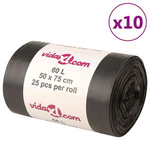 vidaXL atkritumu maisi, 250 gab., melni, 60 L