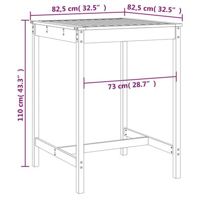 vidaXL dārza galds, 82,5x82,5x110 cm, priedes masīvkoks